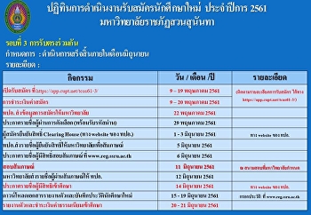 ปฏิทินการดำเนินงานรับสมัครนักศึกษา 2561
รอบ3 การรับตรงร่มกัน (แก้ไข)